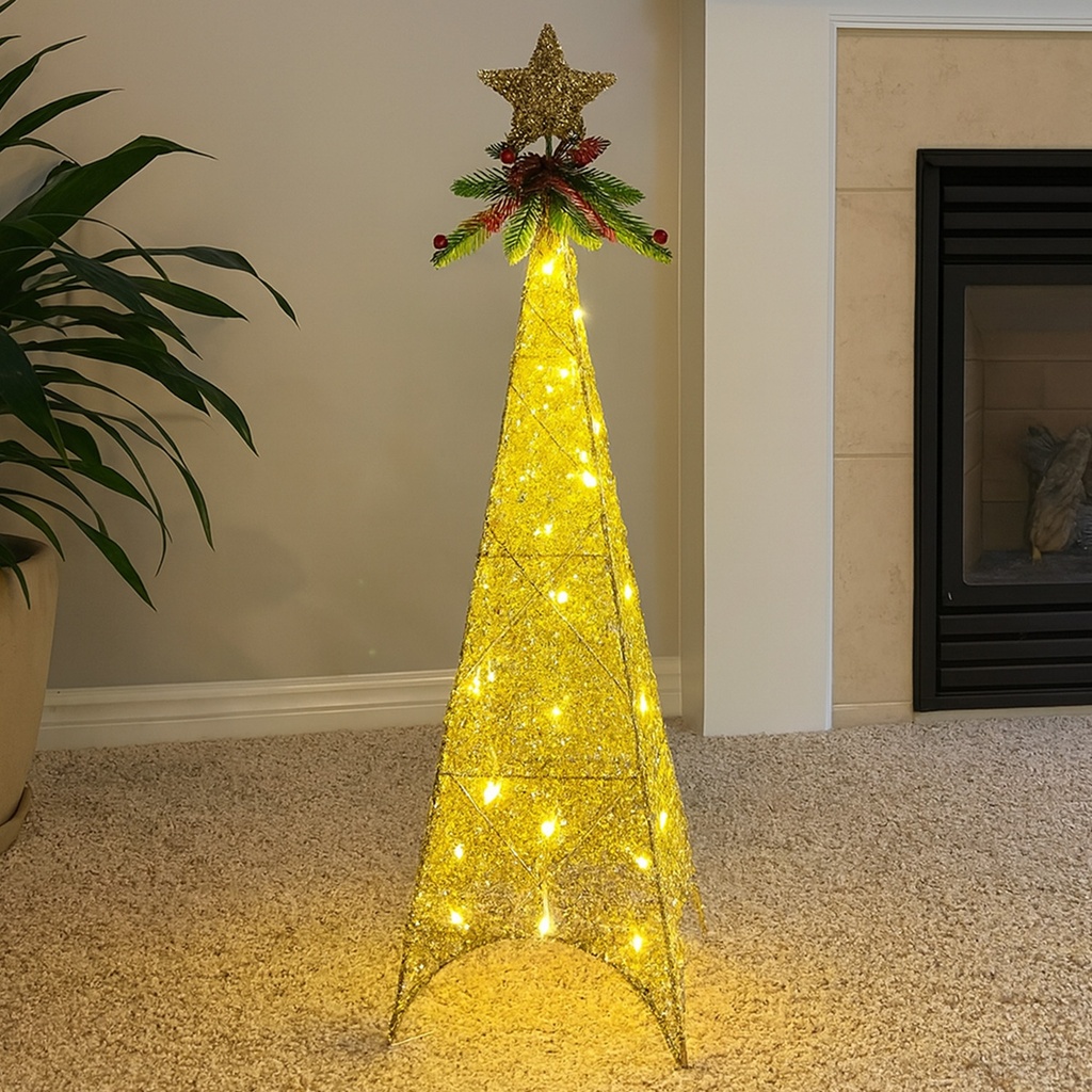 Figura navideña 120cm 60 luces LED árbol cuadrado champán