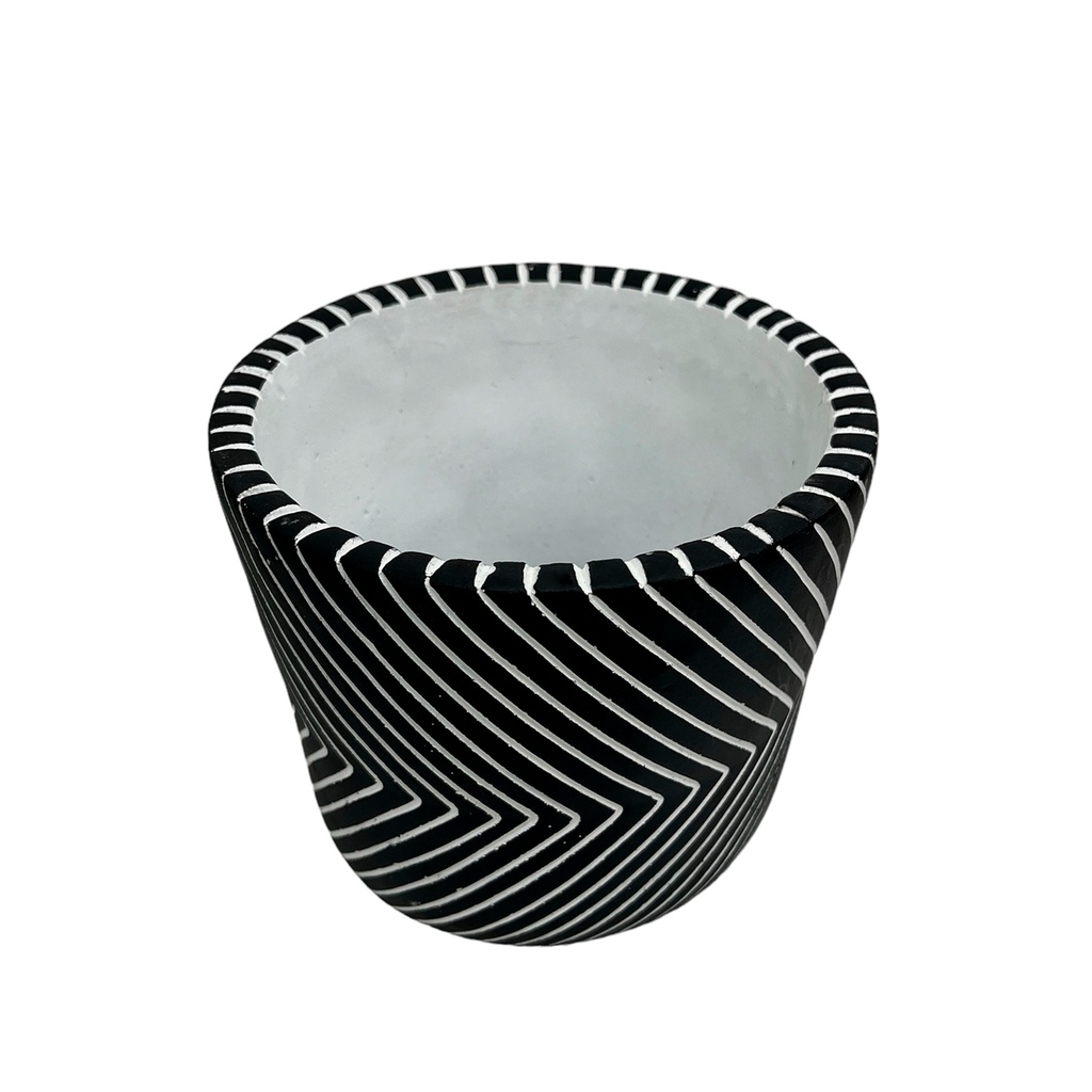 Macetero cemento líneas negro 12cm