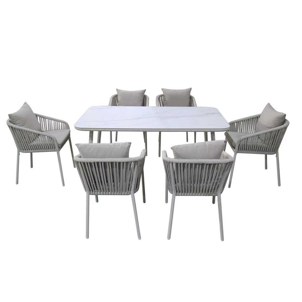 Juego comedor terraza 6 sillas Sylva blanco